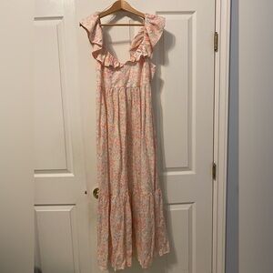 NWT H&M Women’s Floral Ruffle Maxi Dress - Pink and White
